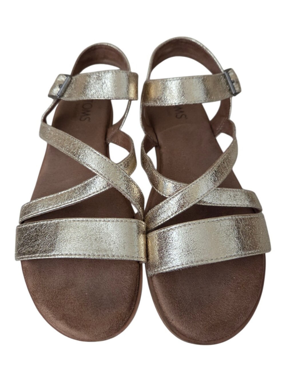toms womens 8.5 metallic gold strappy flat slingback comfort sandals ankle strap
